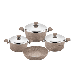 OMS Granite Cookstone Cookware Set Of 7  (S/S Lids) Brown image 0
