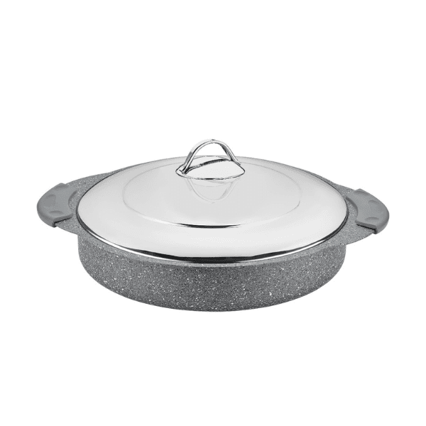 OMS Granite Round Oven Tray With S/S Lid 28cm Grey