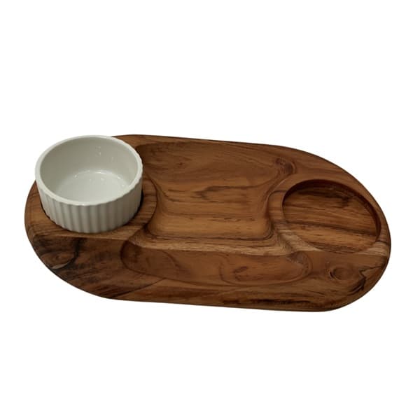 "TSW Acacia Wooden Double Bowl Chip & Dip Size  30x20x1.5cm 