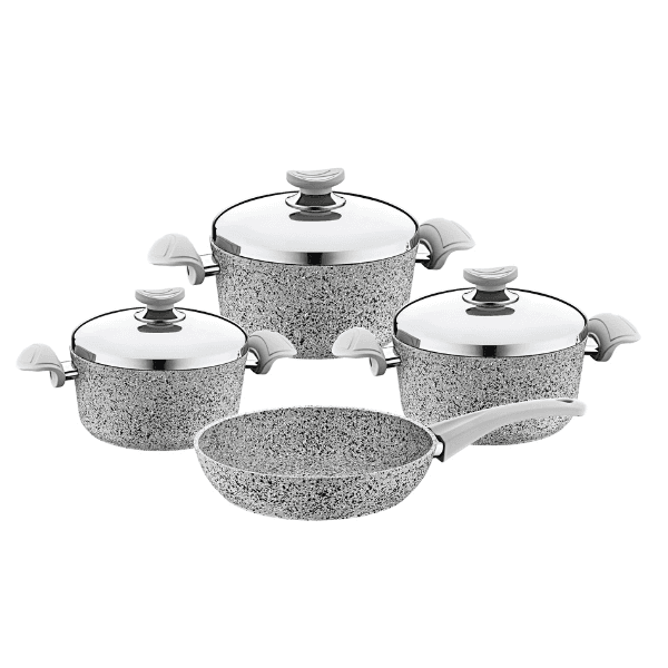 OMS Granite Cookstone Cookware  Set Of 7 (S/S Lids) 