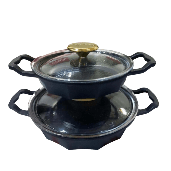 OMS Granite Egge Pan Set Of 4 PCS Gery (Glass Lid) Knob 10 CM +22 CM