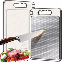 Mr Chef Stainless Steel Cutting Board, Double Sided Chopping Board for Kitchen, Scratch-Resistant Mesh Design, Juice Groove, Non-Slip Silicone Wrap, Dishwasher Safe image 0