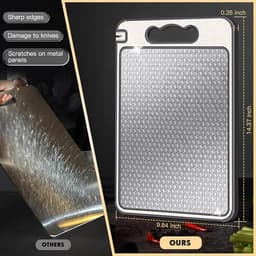 Mr Chef Stainless Steel Cutting Board, Double Sided Chopping Board for Kitchen, Scratch-Resistant Mesh Design, Juice Groove, Non-Slip Silicone Wrap, Dishwasher Safe image 2
