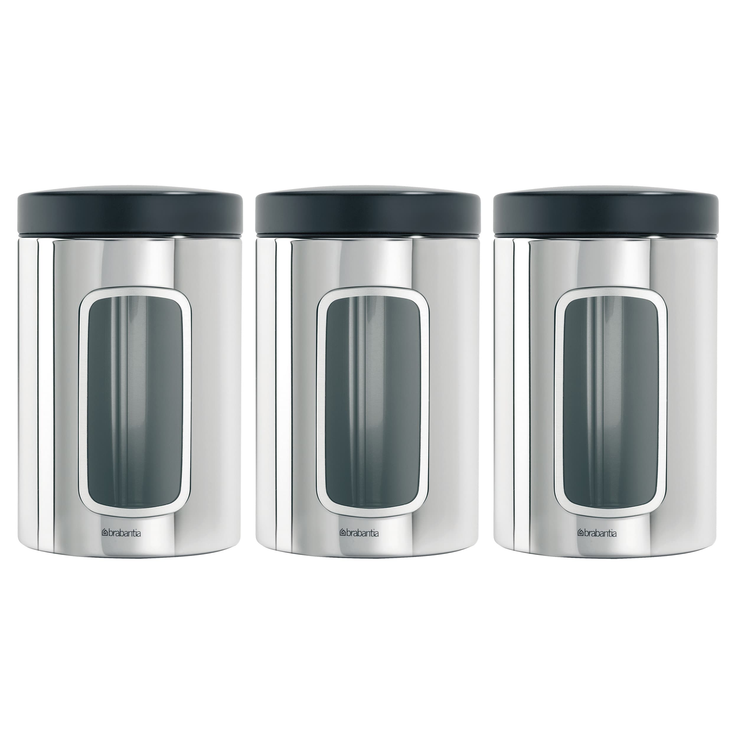 Brabantia Window Canister Set of 3 1.4 Ltr Brilliant Steel
