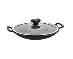 OMS Granite Turkish Wok with Glass Cover 30cm Black image 0