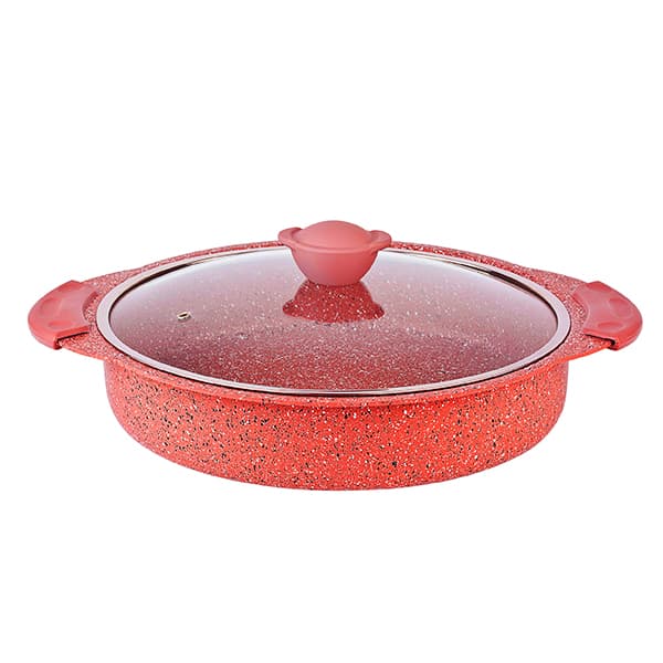 OMS Granite Round Oven Tray with Lid 28cm Red