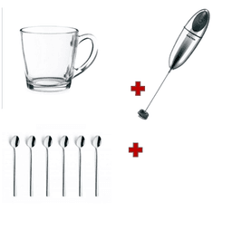 Bundle of Salter Electronic Milk Frothier, Amefa Latte Spoon 6 pc and Luminarc Mugs 320ml Set of 6 image 0