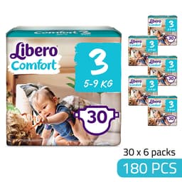 Libero Daipers Comfort 3 - 5-9 Kg Box (30 X 6 =180Pcs) image 0