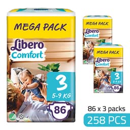Libero Daipers Comfort 3 - 5-9 KG Box (86 X 3 =258 Pcs) image 0