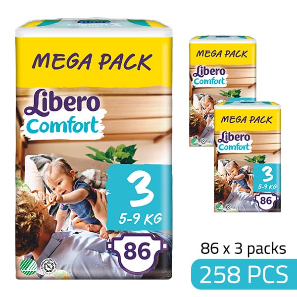Libero Daipers Comfort 3 - 5-9 KG Box (86 X 3 =258 Pcs)