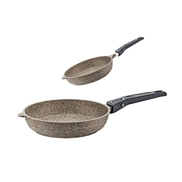 OMS Non-stick Frying Pan Set of 2 Pcs with Removable Handle Beige