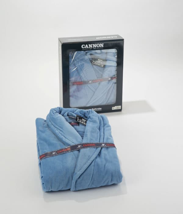 Cannon Cotton Plain Bathrobe With Hood- Blue- L