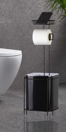 Okyanus Square Wc Stand With Dustbin And Toilet Paper Holder / Black image 0
