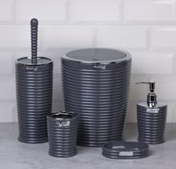 Okyanus Elegance Round Bathroom Set (5 pcs) – Grey/Chrome image 0