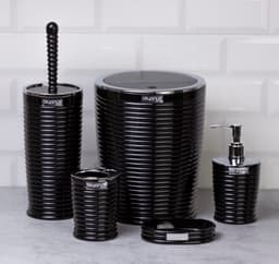 Okyanus Elegance Round Bathroom Set (5 pcs) – Black/Chrome image 0