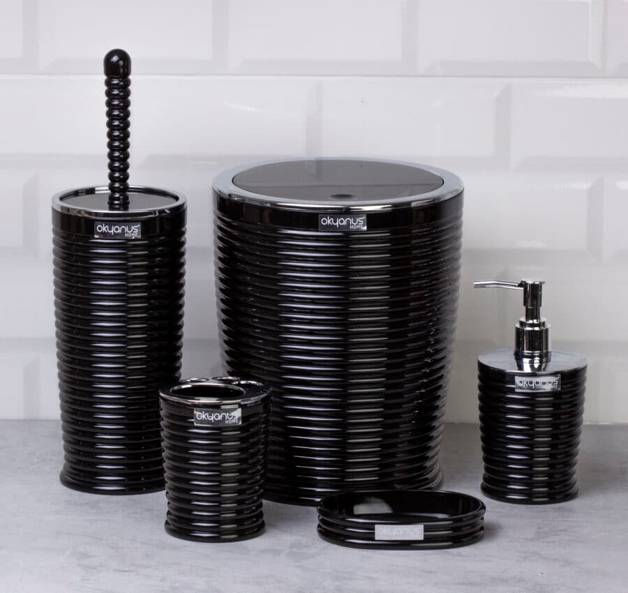 Okyanus Elegance Round Bathroom Set (5 pcs) – Black/Chrome