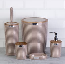 Okyanus Elegance Round Bathroom Set (5 pcs) – Brown/Wooden image 0