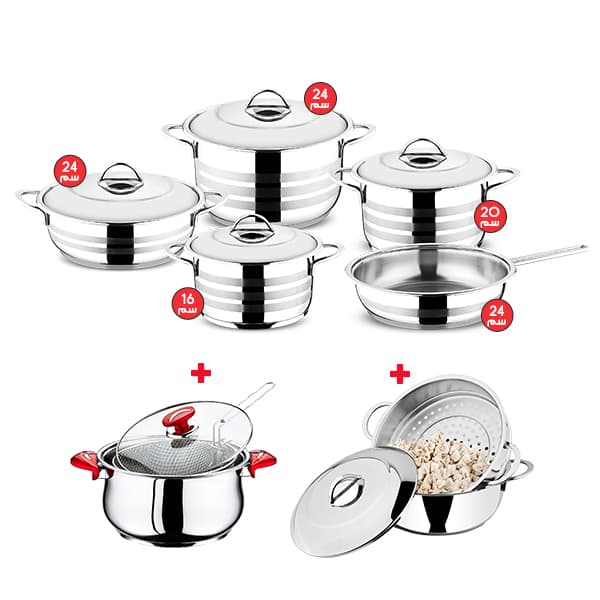 Bundle Of OMS Stainless Steel Cookware Set OF 9 + Steamer