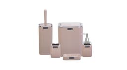 Okyanus Stripe Square Bathroom Set Brown (5 Pcs) Chrome image 0