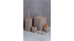 Okyanus Stripe Square Bathroom Set Beige (5 pcs) Wooden image 0