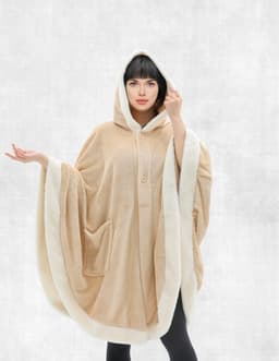 Cannon Flannel Pancho W/fur Beige image 0