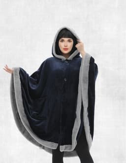 Cannon Flannel Pancho W/fur Blue image 0