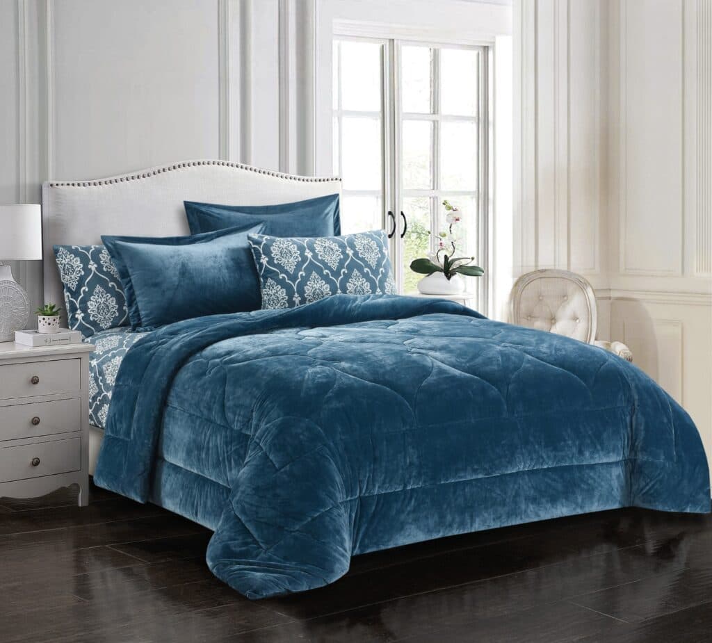 Cannon (t) Plain Flannel W/Prtd Sheet Comf 4Pc Blue