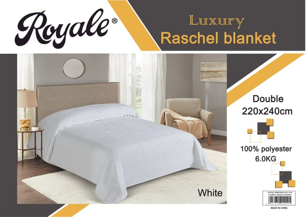 Royale Embossed 2ply Plain Blanket 160×220 White