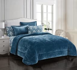 Cannon (k) Plain Flannel W/Prtd Sheet Comf 6Pc Blue image 0