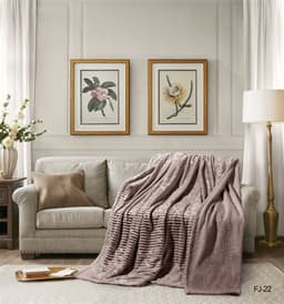Cannon Flannel Stripe W/Jacq & Sherpa Blanket 240×220 Beige image 0
