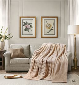 Cannon Flannel Stripe W/Jacq & Sherpa Blanket 240×180 I beige image 0