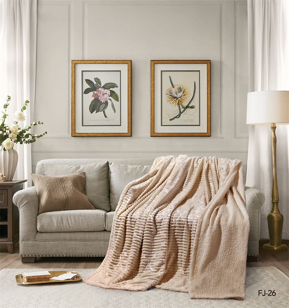 Cannon Flannel Stripe W/Jacq & Sherpa Blanket 240×180 I beige