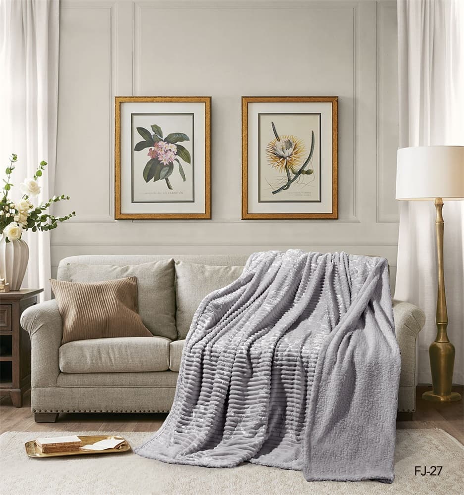 Cannon Flannel Stripe W/jacq & Sherpa Blanket 180×240 I Grey