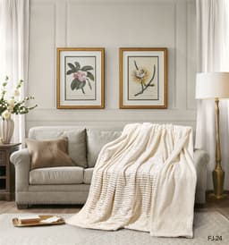 Cannon Flannel Stripe W/Jacq & Sherpa Blanket 240×220 Cream image 0