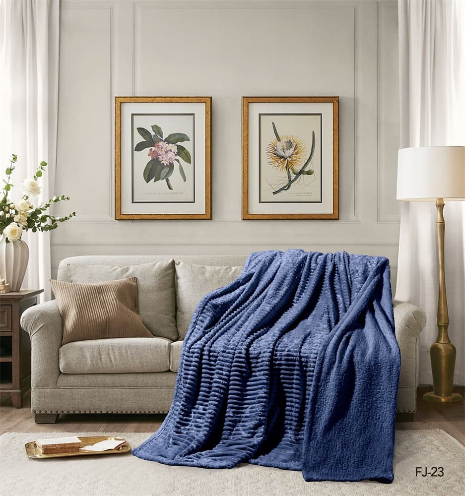 Cannon Flannel Stripe W/Jacq & Sherpa Blanket 240×220 Blue
