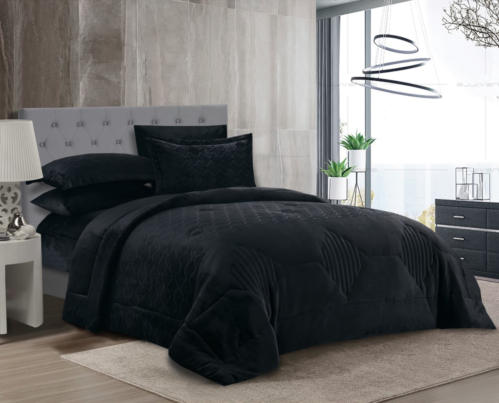Cannon (K) Flannel Diamond Embossing Comf 6Pc Black