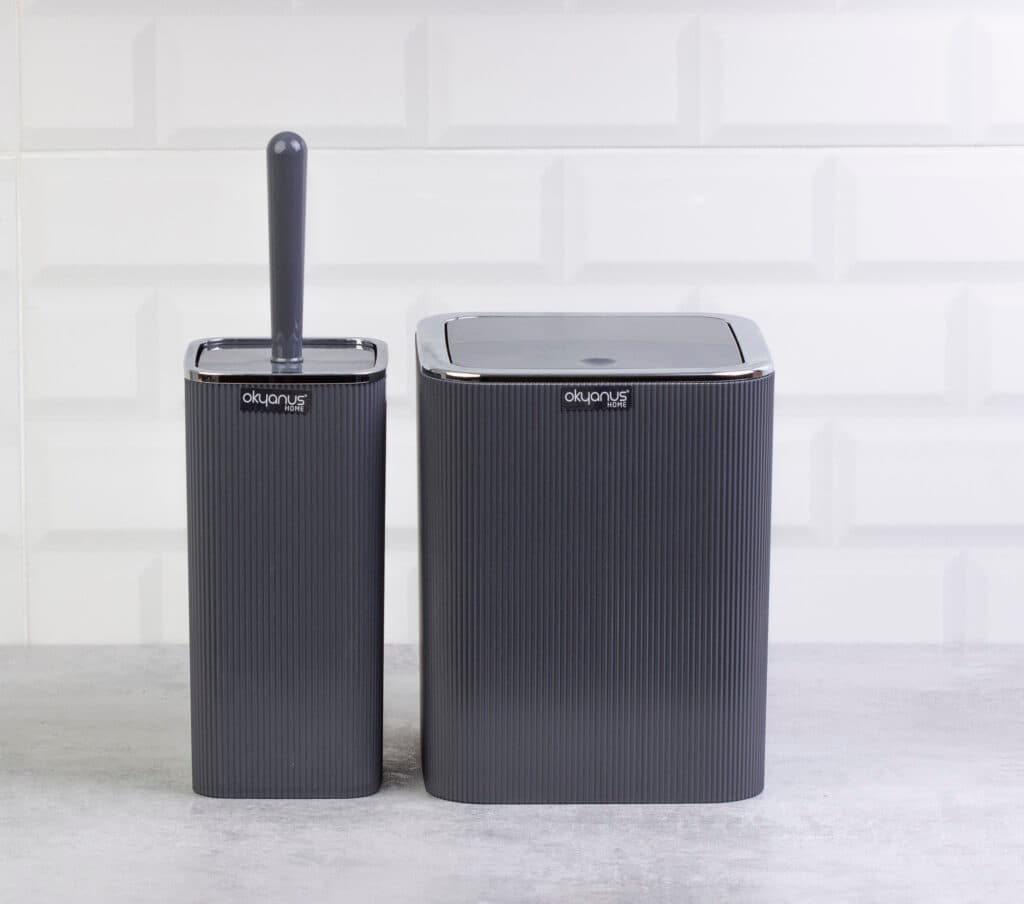 Okyanus Square Striped Bathroom Set of 2 Pcs Grey/Chrome
