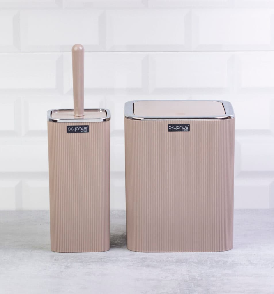 Okyanus Square Striped Bathroom Set of 2 Pcs Brown/Chrome