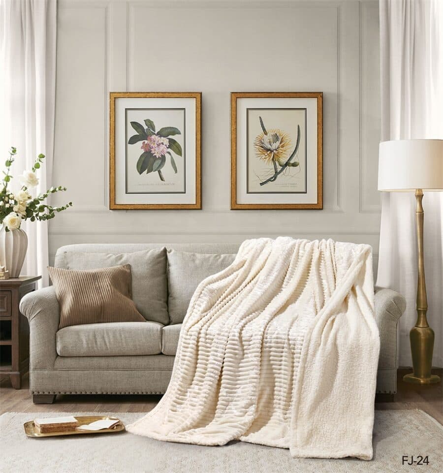 Cannon Flannel Stripe W/Jacq & Sherpa Blanket 180×240 Cream