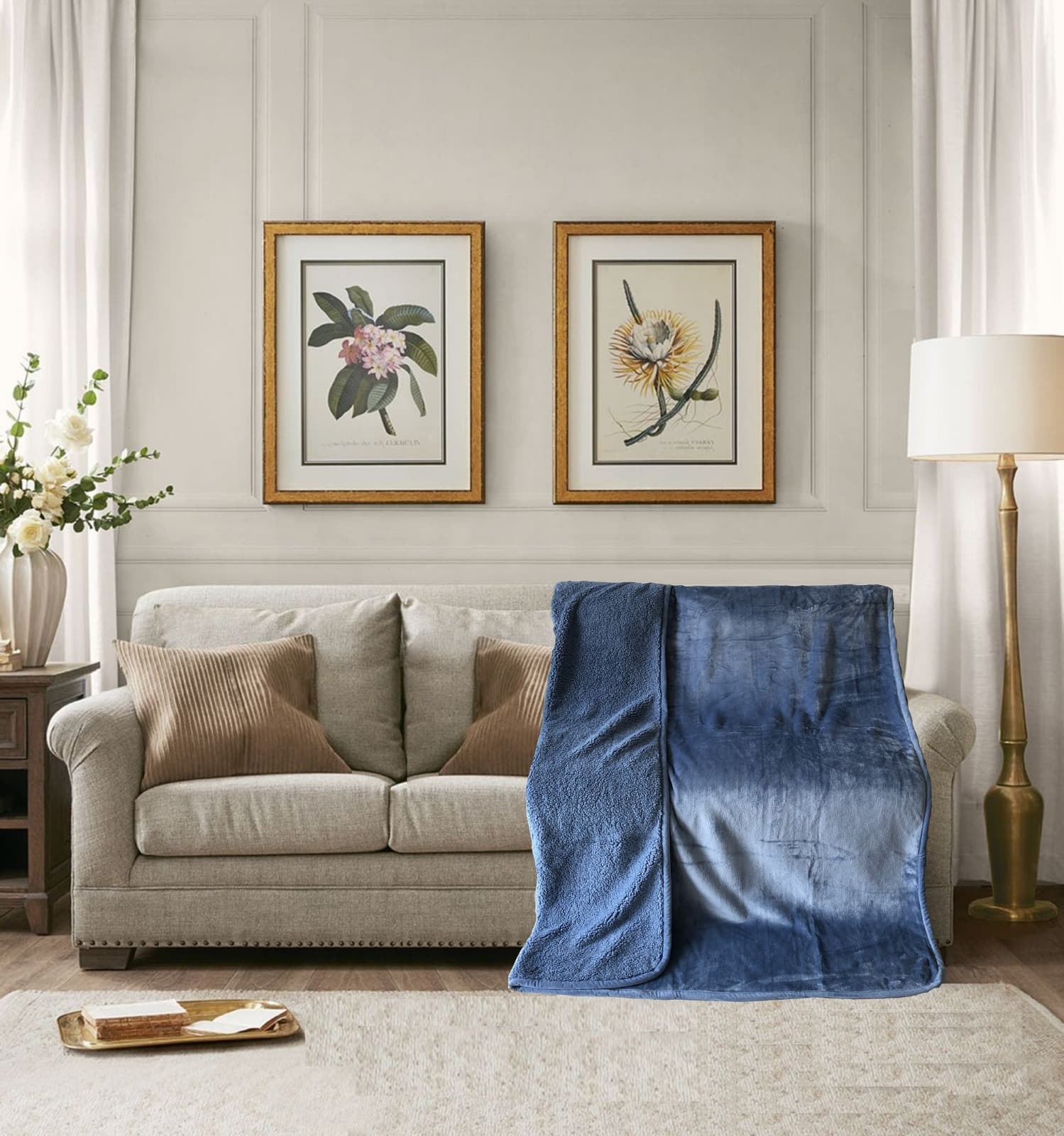 Cannon Flannel & Sherpa Bonded Blanket 220*240 Blue