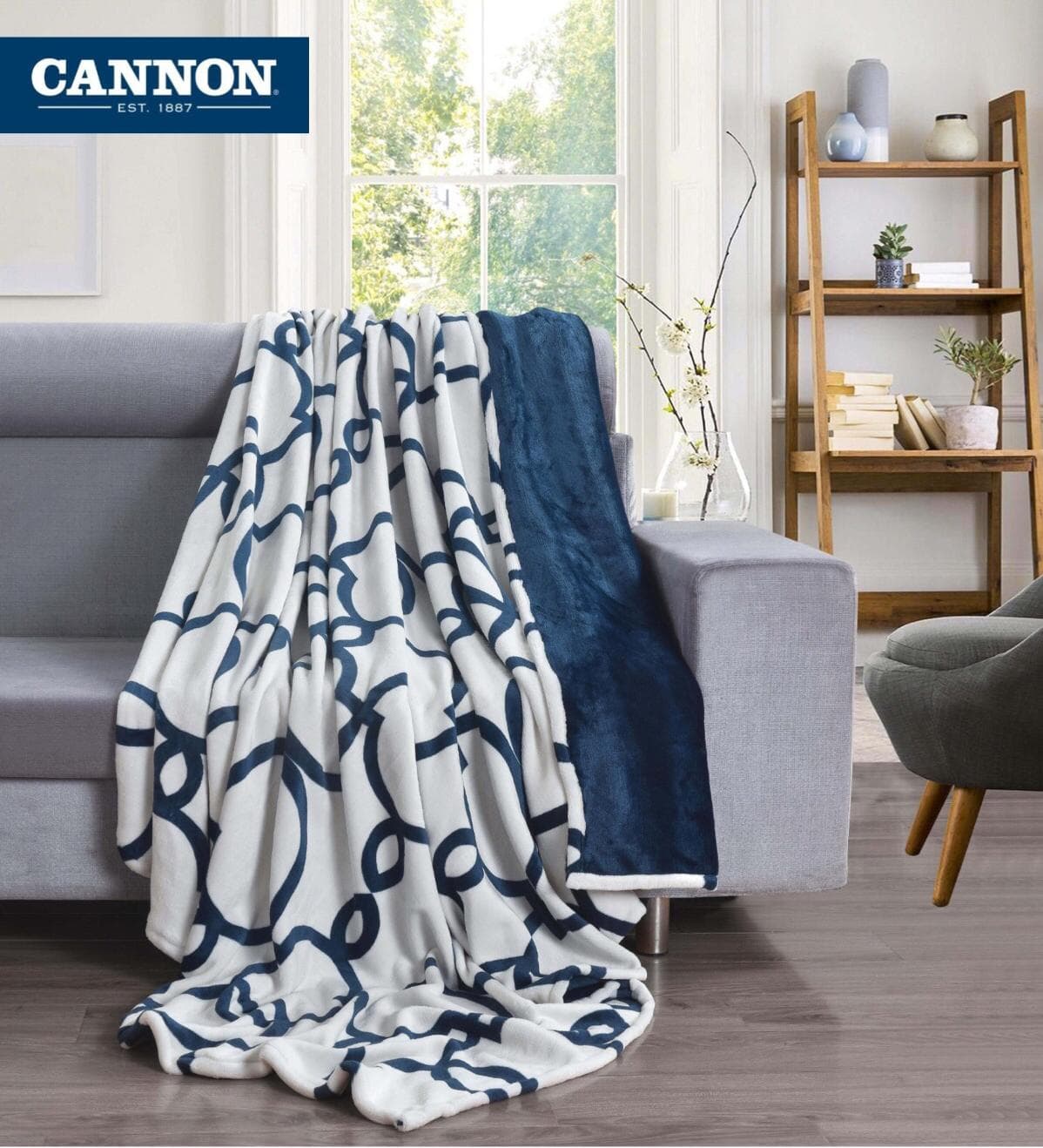 Cannon Flannel Stripe W/jacq & Sherpa Blanket 240×220