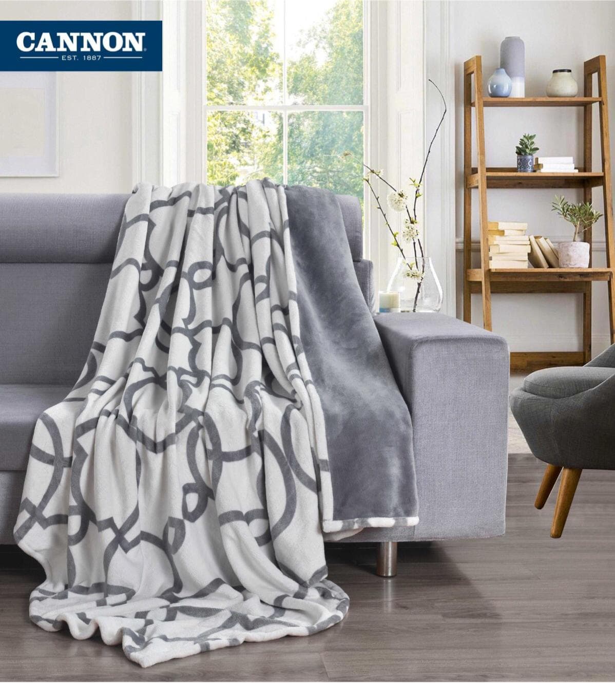 Cannon Flannel Stripe W/jacq & Sherpa Blanket 240×220