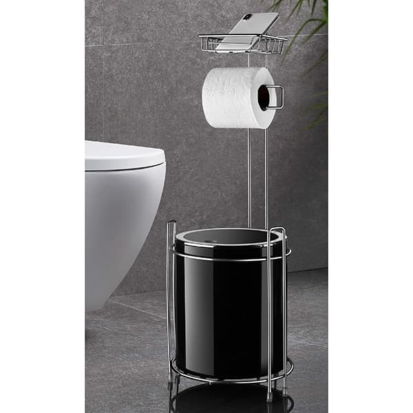 Okyanus Wc Stand With Dustbin And Toilet Paper Holder / Black Color