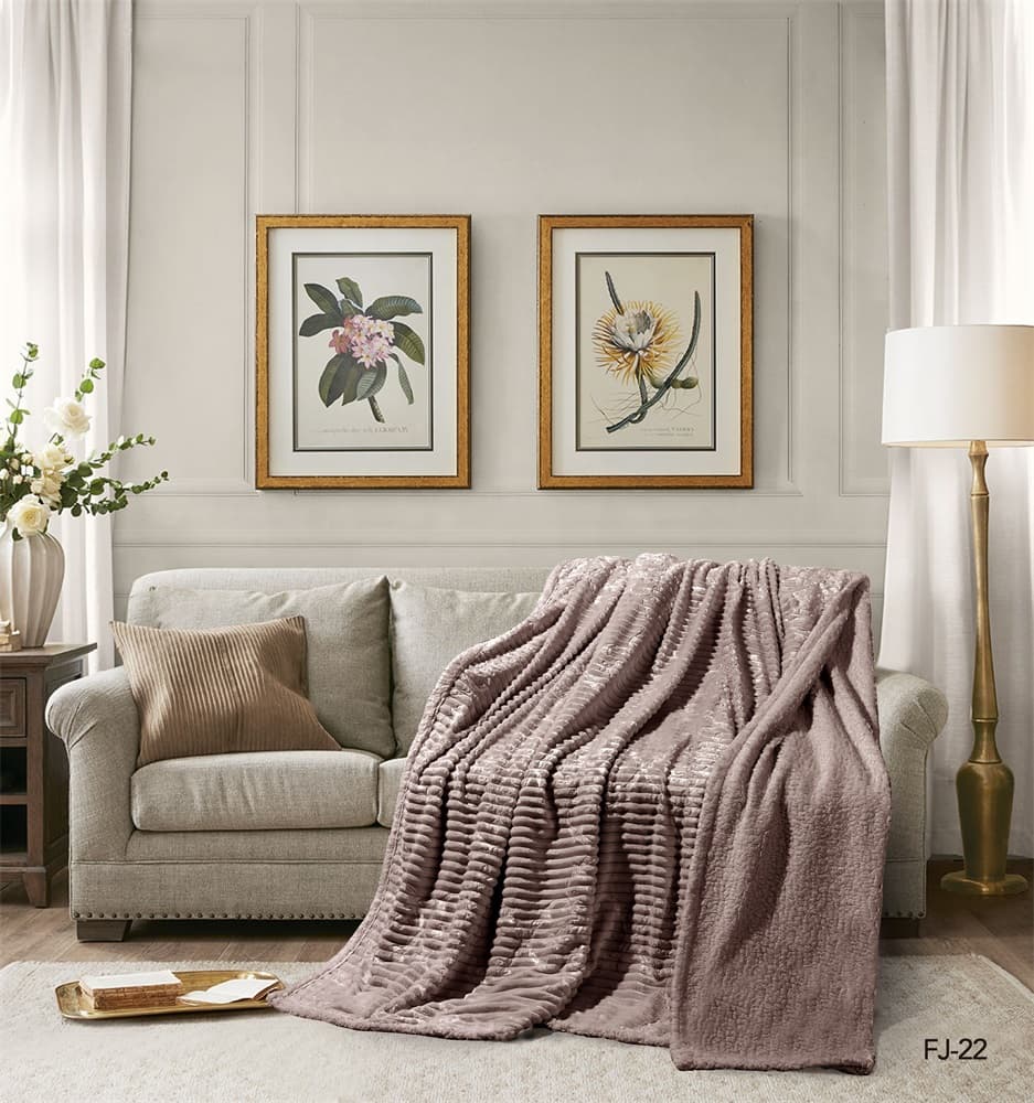 Cannon Flannel Stripe W/jacq & Sherpa Blanket 180×240 Beige