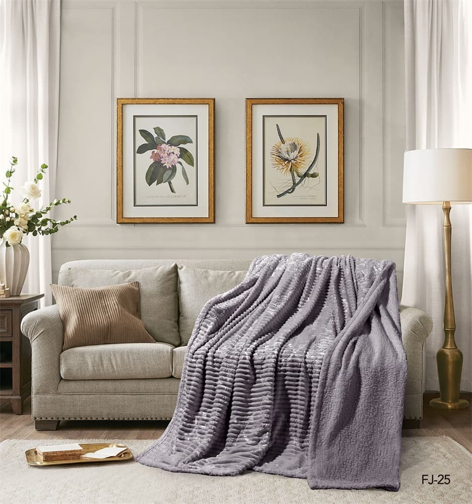 Cannon Flannel Stripe W/jacq & Sherpa Blanket 180×240 Grey