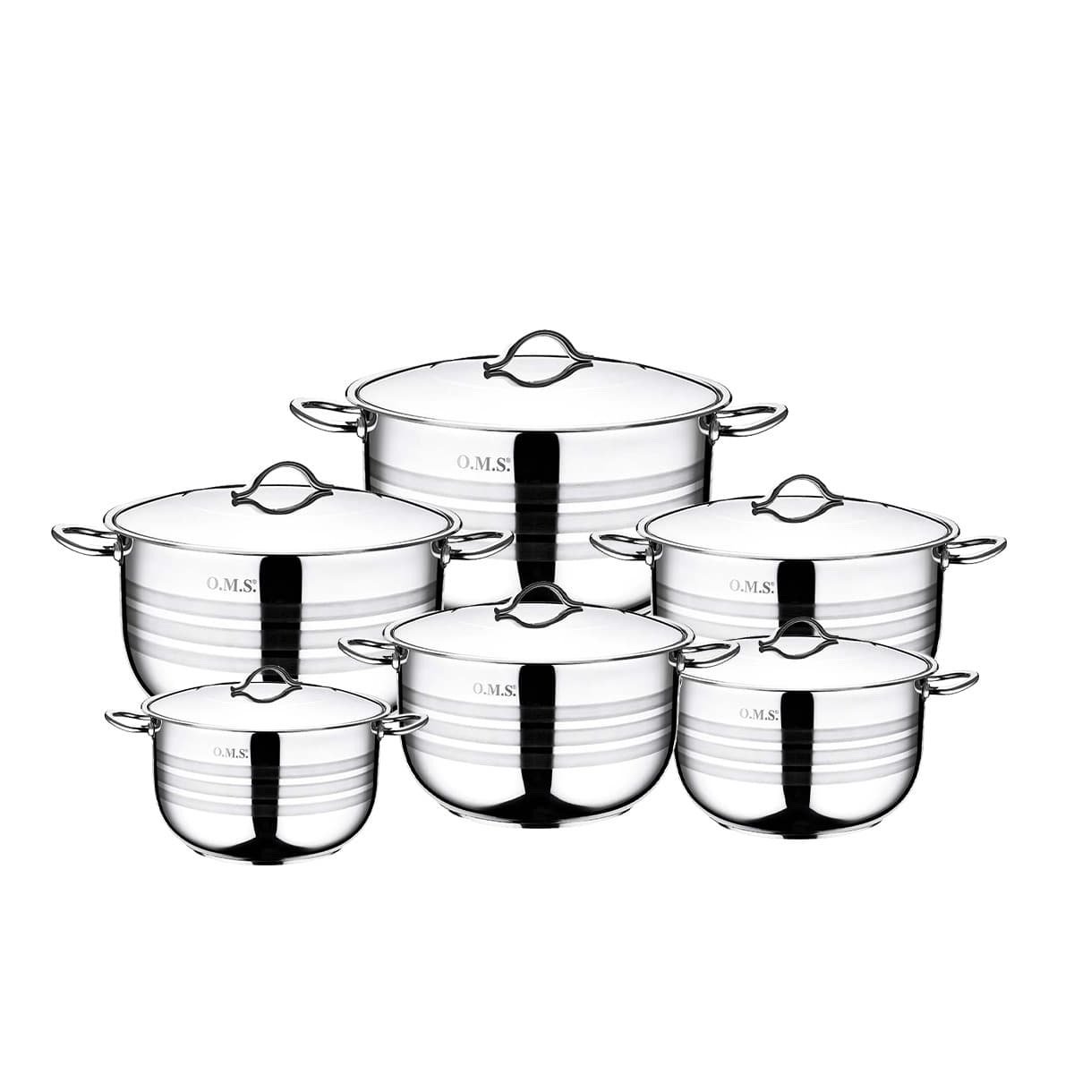 OMS Stainless Steel All Casseroles Cookware Set of 12 Pcs