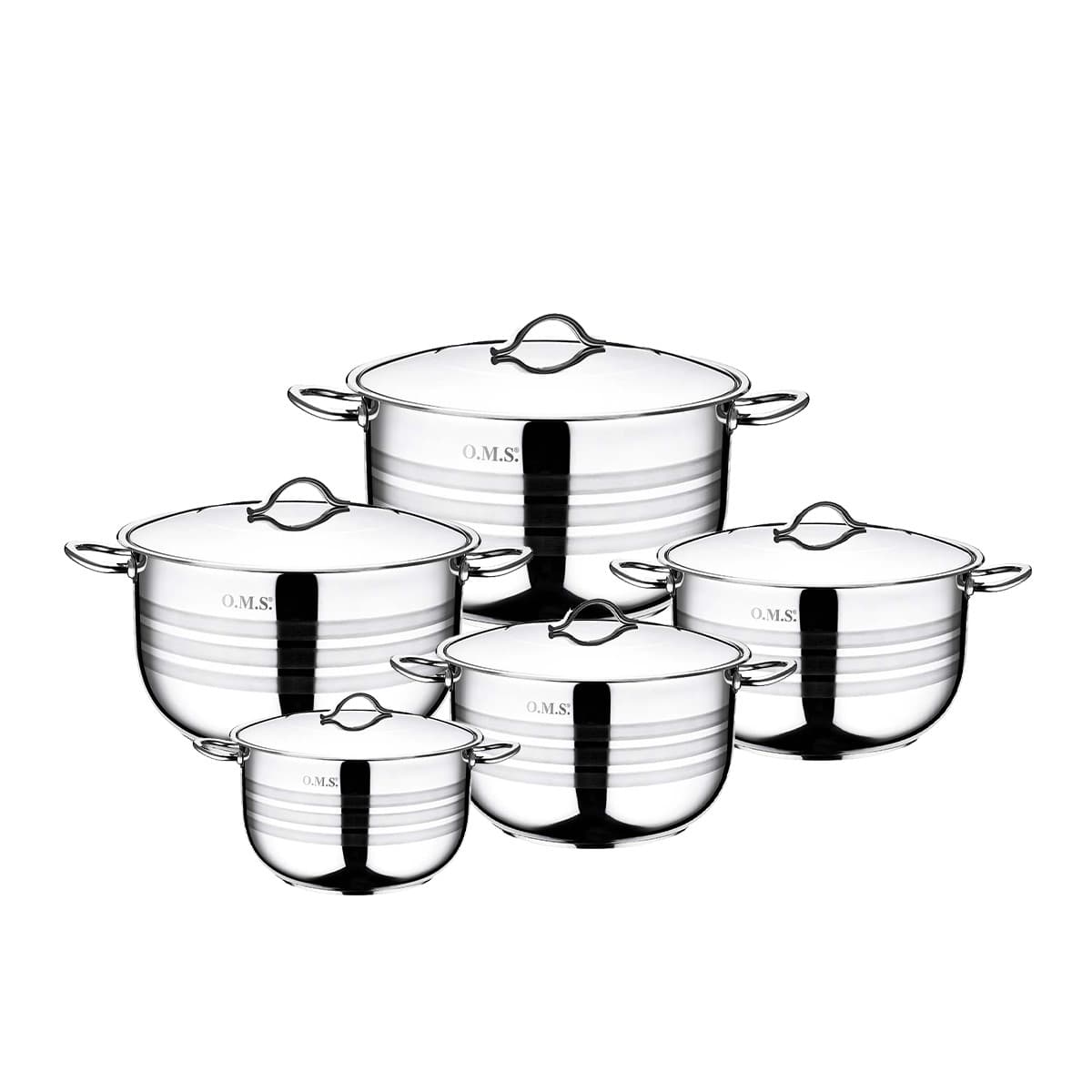 OMS Stainless Steel All Casseroles Cookware Set of 10 Pcs