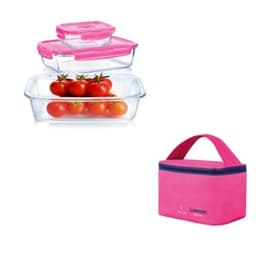 Luminarc Rect. Pure Box Set 3pcs + Lunch Bag Pink image 0