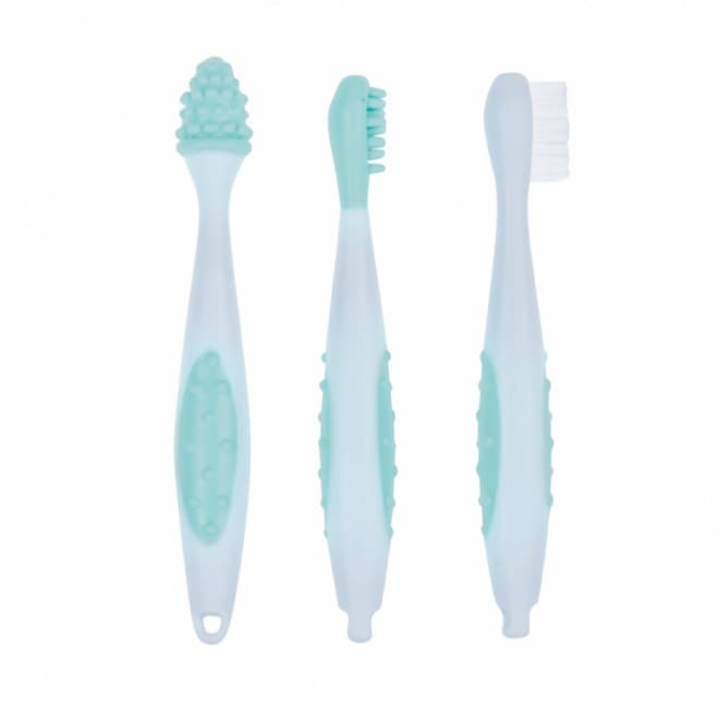 Bebeconfort Set of 3 Toothbrushes + Bag Blue