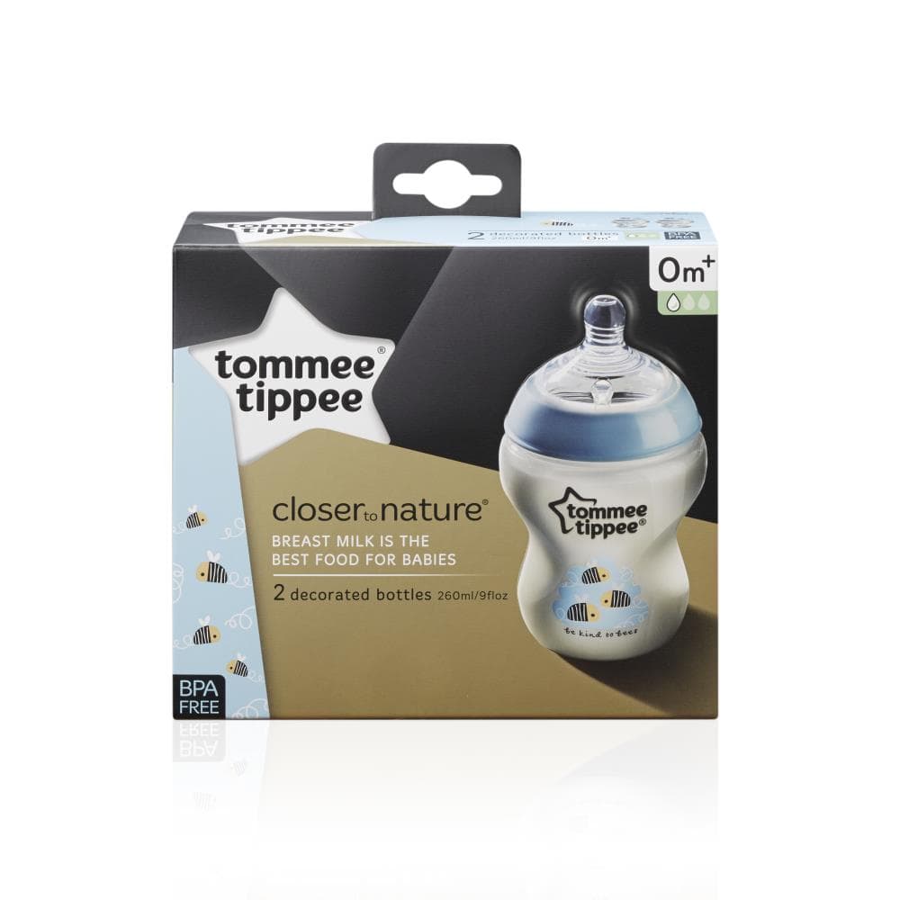 Tommee Tippee Easy-Vent Decorative Feeding Bottle 2 x 260ml Pink/Blue